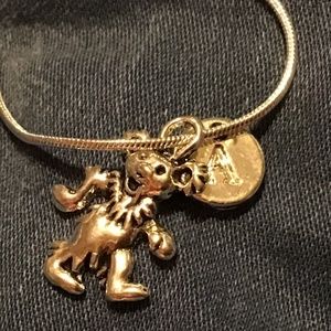 Grateful Dead bear silver necklace initial new letter or Swarovski crystal bead